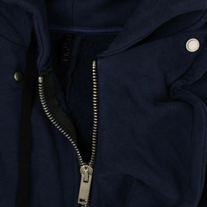 Navy Blue Ruffle Zip Up Hooded Sweatshirt