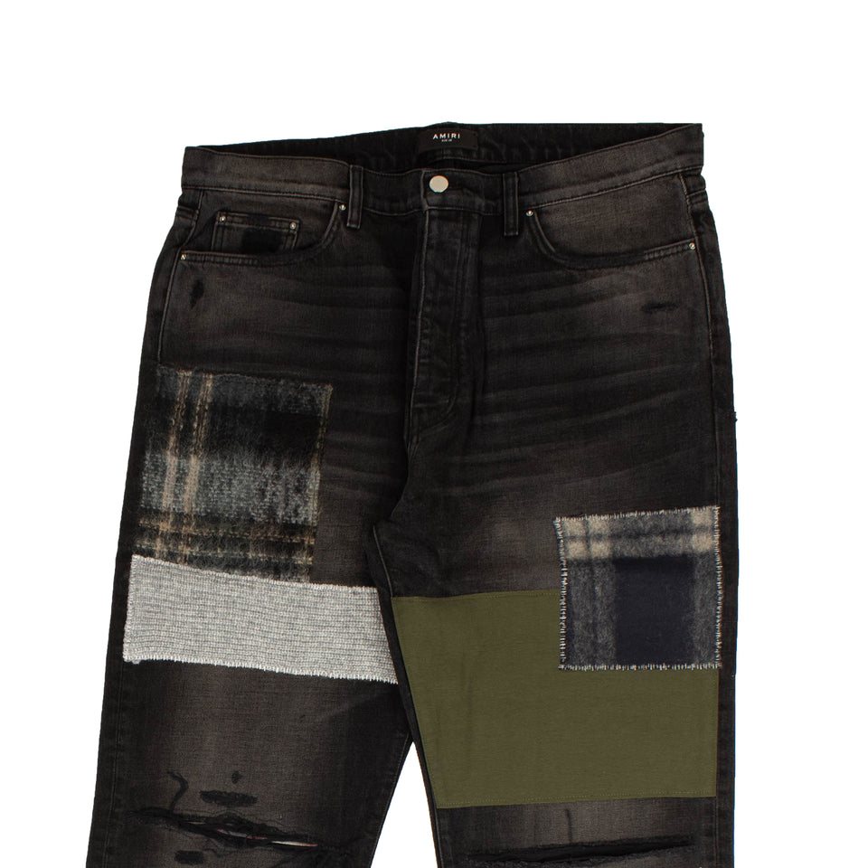 Men's Vintage Black Amiri Loose Mohair Patch Jeans