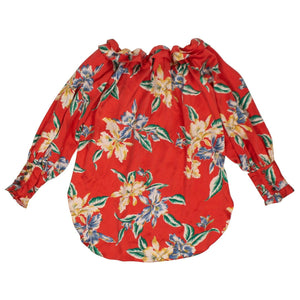 Silk Floral 'Aloha' Off-Shoulder Blouse - Red