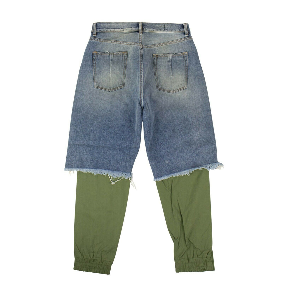 Cotton Distressed Layered Jeans Pants - Blue
