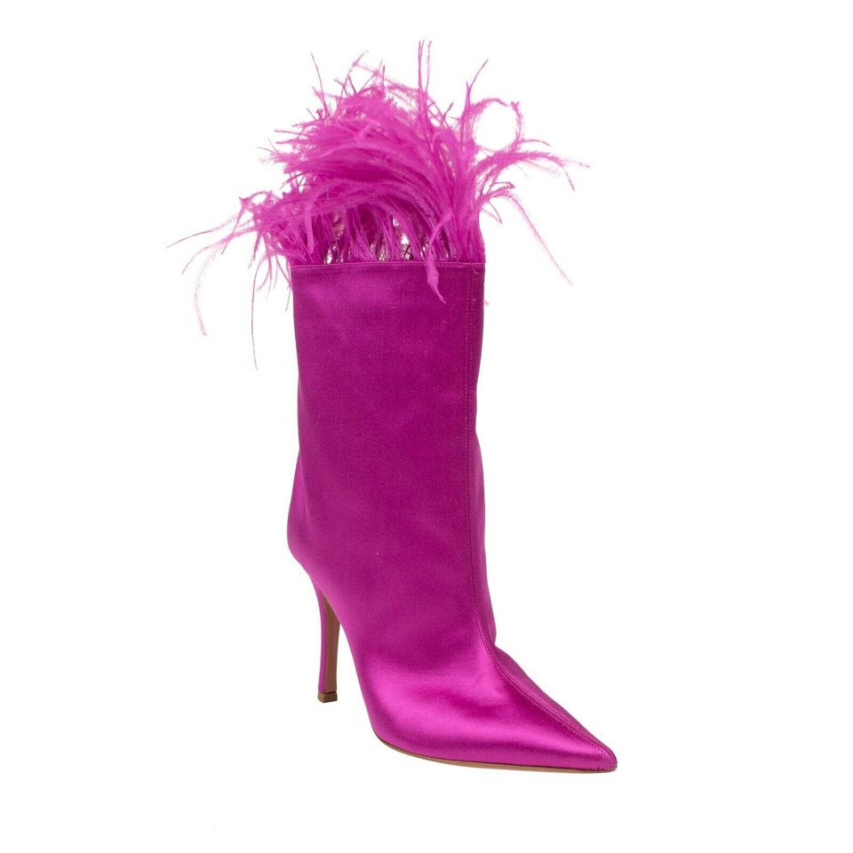 Satin 'Nakia Plume' Heels Boots - Pink