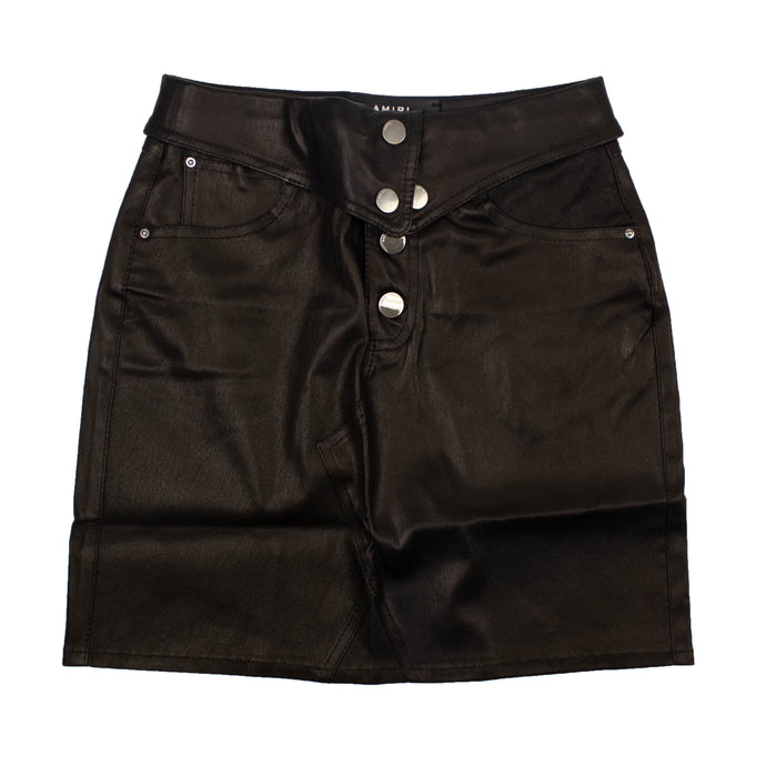 Women's Black Fold-Over Leather Skirt