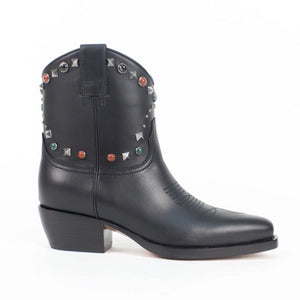 Multi-Color Stone Studded Texan Boots - Black
