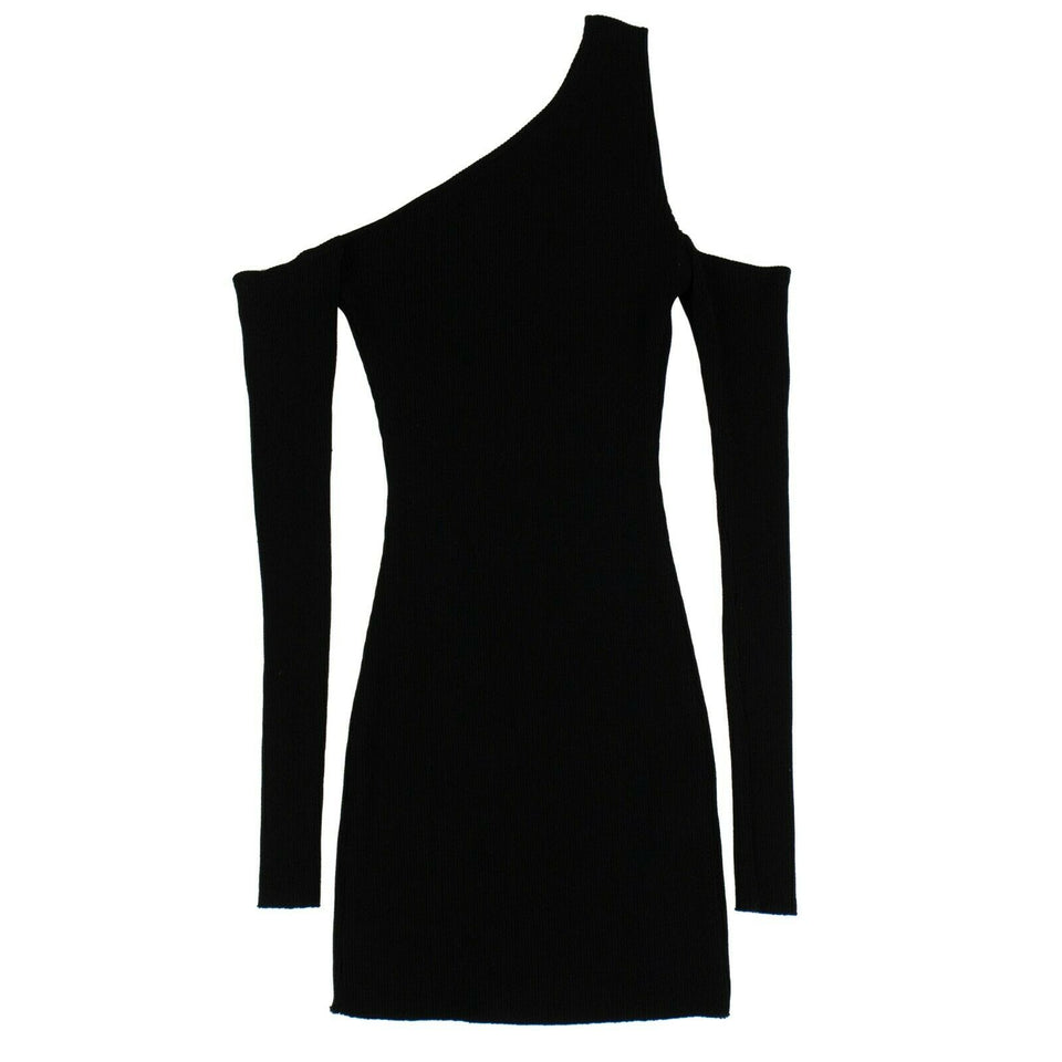 Women's Off Shoulder Rib Knit Mini Dress - Black