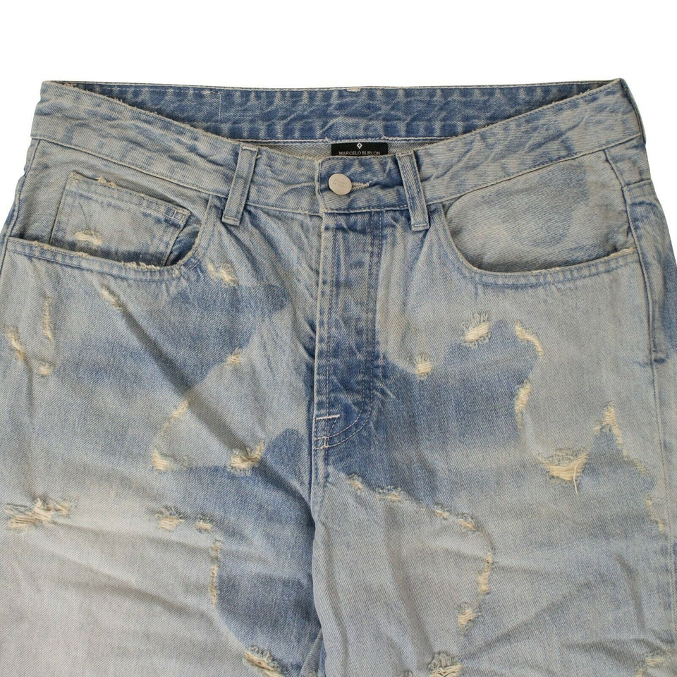 Men's Blue Denim Distressed Jeans