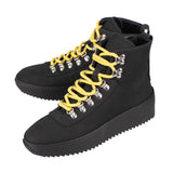 Nubuck Leather Lace-Up Hiking Sneakers - Black