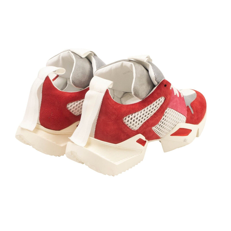 Red, Pink And Grey Mesh Suede Sneakers