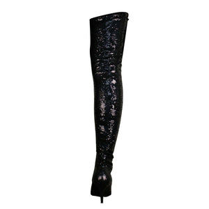 Balenciaga Women's Metallic Sequin Thigh High Heel Boots - Black