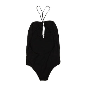 Black Knit V-Neck Bodysuit Swimsuit