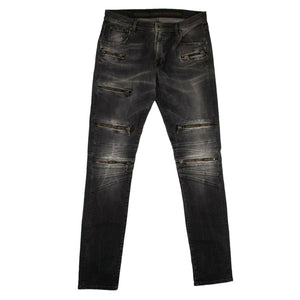Men's Black Multi Zip Slim Jeans