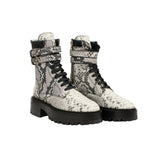 Women's Natural Embossed Snake Combat Boots