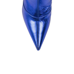 Metallic Leather 'Ida' Heels Boots - Blue