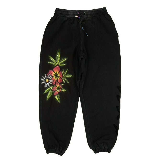 Black Airbrush Rhinestone Flower Sweatpants