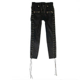 Unravel Project Leather Skinny Lace Up Pants - Beige