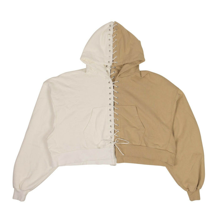 Lace-Up Hoodie Sweatshirt - Beige And White