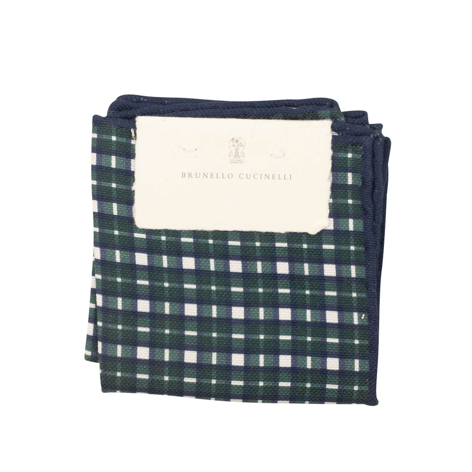 Green, Navy And White Plaid Pocket Square
