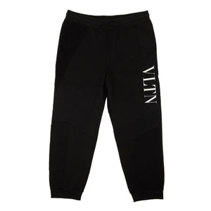Men's Black Cotton Patchwork VLTN Logo Pants