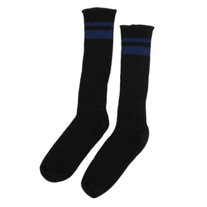 Women's Black And Blue Ribbed Mid Length Socks