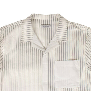 Cotton Ecru Stripe Bowling Shirt - White