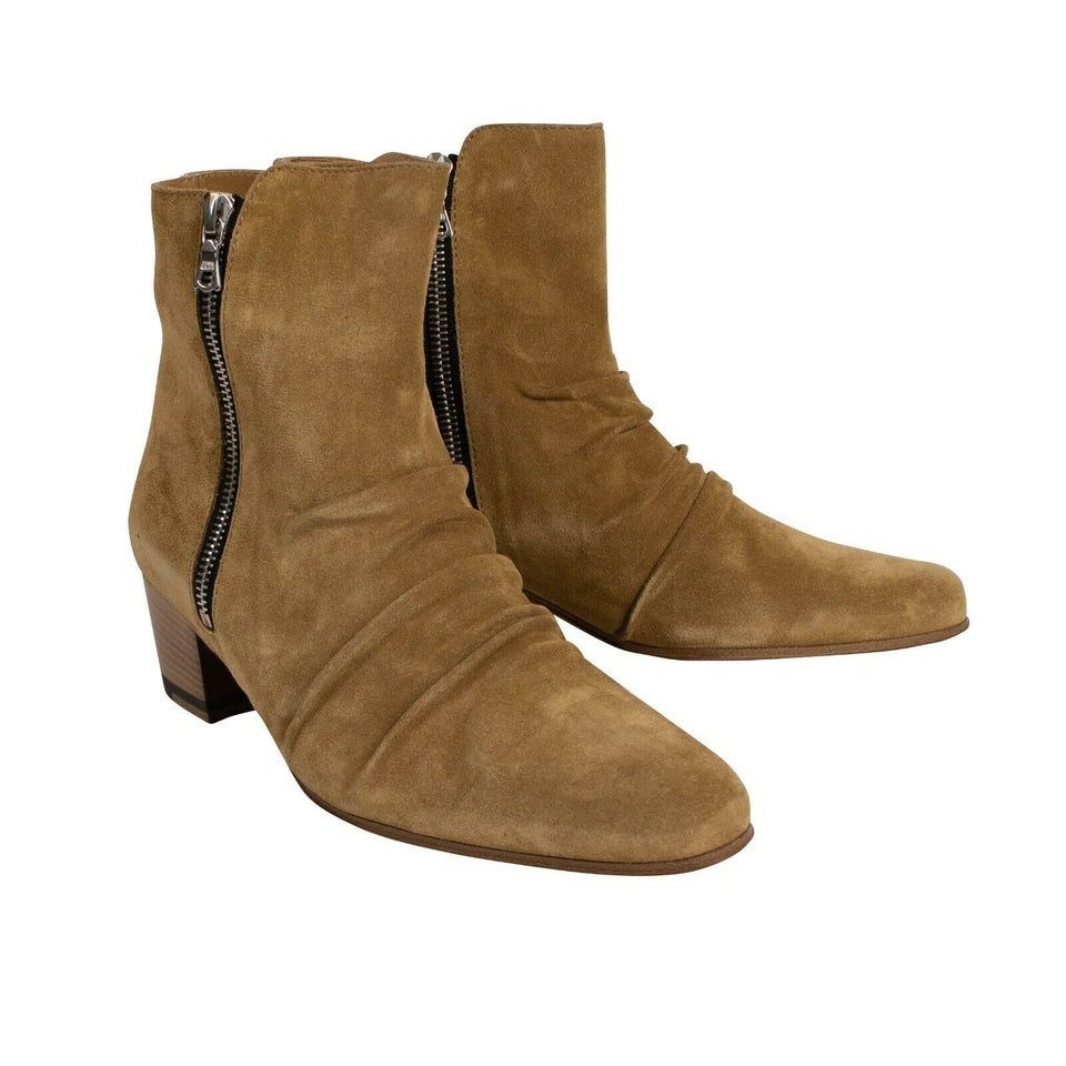 Women's Tan Suede Stack Ankle Boots