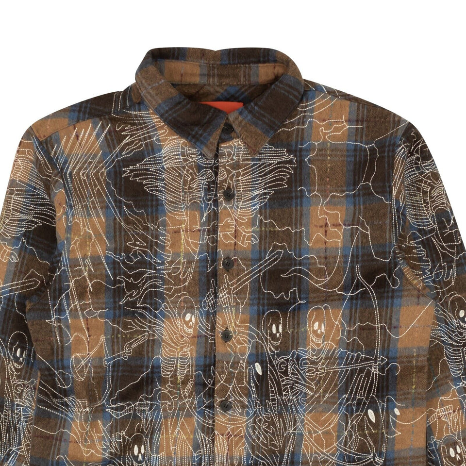 Brown Horsemen Embroidered Flannel Overshirt