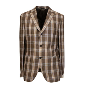 Brown Plaid Linen Single Breasted Blazer