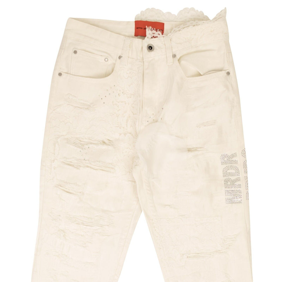 White Altar Lace Detail Denim Jeans