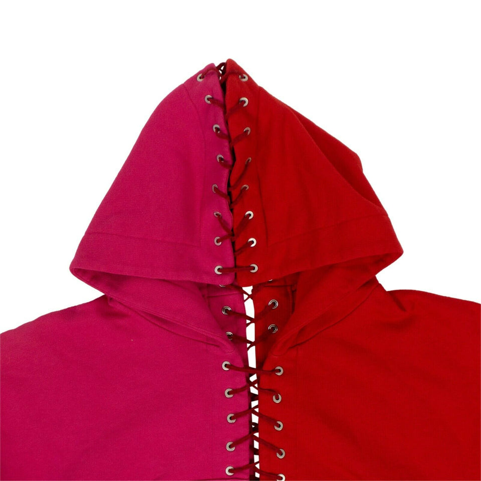 Lace-Up Hoodie Sweatshirt - Fuchsia And Red