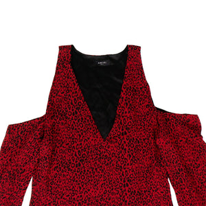 Women's Leopard Print Cold-Shoulder Mini Dress - Red