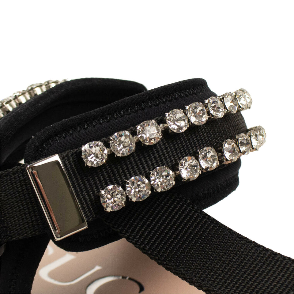Women's Gucci Crystal Embellished Velcro Sandals - Black