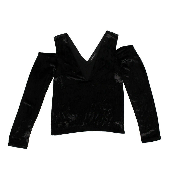 Women's Black Sparkly Velvet Cold Shoulder Shirt