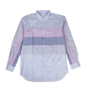 Men's Blue Cotton Stripe Check Long Sleeves Shirt