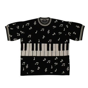 Men's 'Piano Note' Short Sleeves Crew Tee Sweater - Black