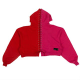 Lace-Up Hoodie Sweatshirt - Fuchsia And Red