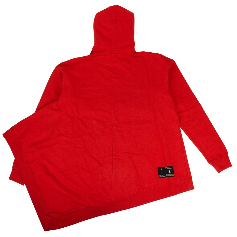 Red Cotton Over-Sized Long Hooded Sweatshirt