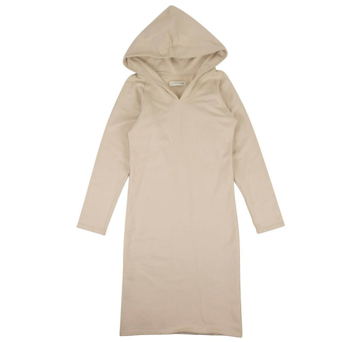 A Plan Application Cotton Long Sleeve Hooded Midi Dress - Tan