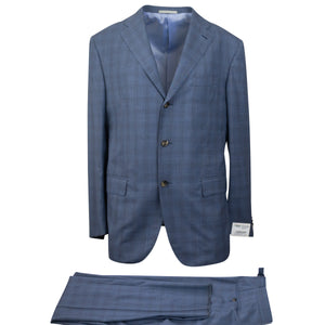 Blue Plaid Wool Single Breasted Suit