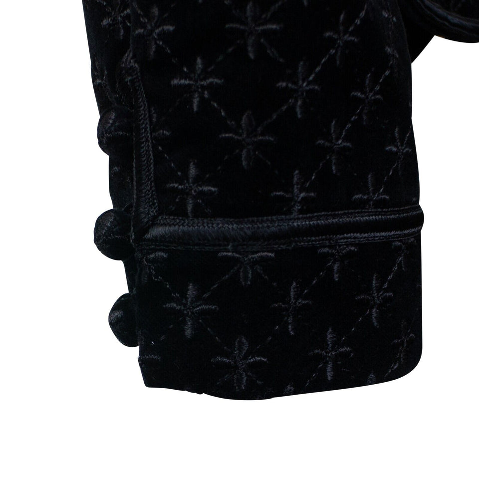 Women's Black Crop Embroidered Velvet Jacket