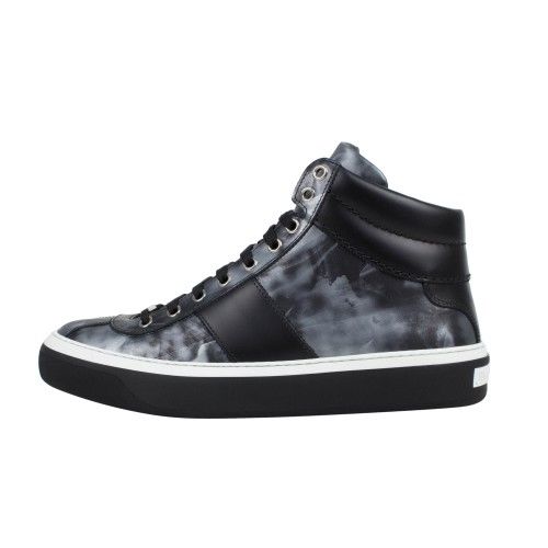 Men's Black/Gray Leather Hi-Top Sneakers