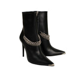 Women's Black Leather Western Chain Heel Boots